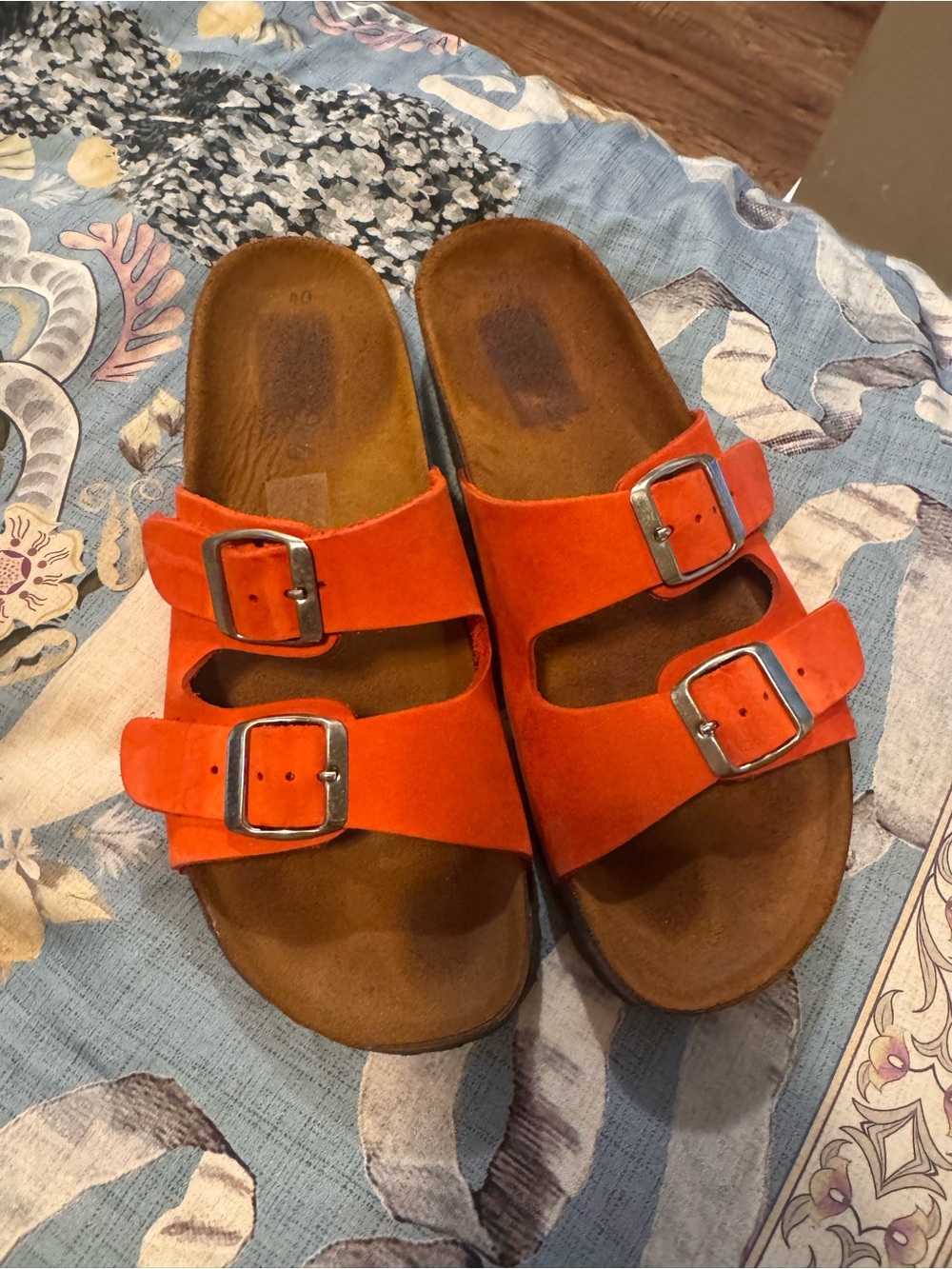 Women's Orange Double-Buckle Slide Sandals